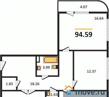Продажа трехкомнатной квартиры, 94.59 м², этаж 4 из 11. Фото 1