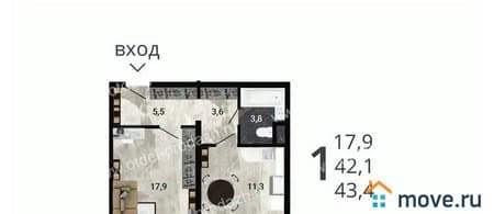 Продаю однокомнатную квартиру, 43.4 м², этаж 7 из 15. Фото 1