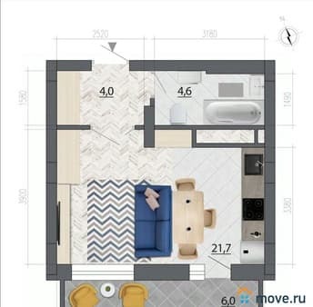 Купить однокомнатную квартиру, 33.4 м², этаж 7 из 21. Фото 1