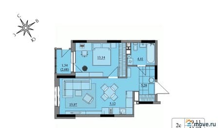 Продажа двухкомнатной квартиры, 45.26 м², этаж 15 из 17. Фото 1