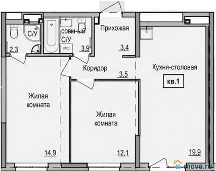 Объявление о продаже двухкомнатной квартиры, 63 м², этаж 14 из 18. Фото 5