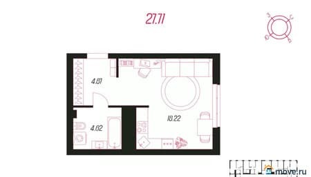 Продам однокомнатную студию, 27.71 м², этаж 14 из 14. Фото 1
