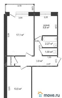 Продажа двухкомнатной квартиры, 50.6 м², этаж 3 из 5. Фото 2