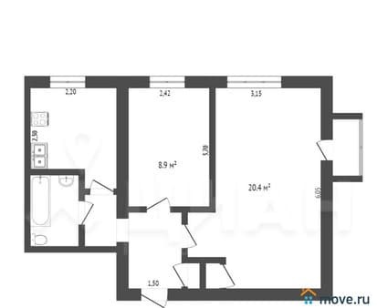 Продам двухкомнатную квартиру, 46.6 м², этаж 3 из 5. Фото 2
