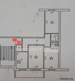 Продажа трехкомнатной квартиры, 68 м², этаж 9 из 9. Фото 4