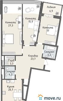 Продаем трехкомнатную квартиру, 121.02 м², этаж 6 из 6. Фото 1