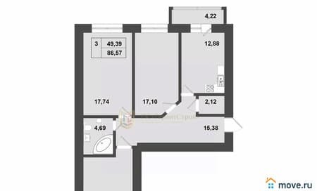 Объявление о продаже трехкомнатной квартиры, 85.77 м², этаж 20 из 20. Фото 4