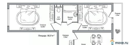 Продажа двухкомнатной квартиры, 58.31 м², этаж 5 из 10. Фото 1