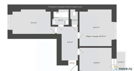 Продажа двухкомнатной квартиры, 61.2 м², этаж 19 из 20. Фото 1