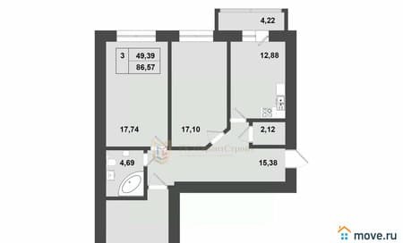 Купить трехкомнатную квартиру, 81.67 м², этаж 18 из 20. Фото 1
