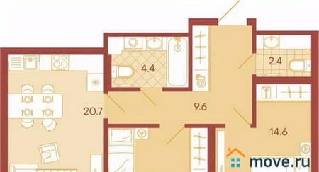 Продажа трехкомнатной квартиры, 64.2 м², этаж 4 из 17. Фото 1