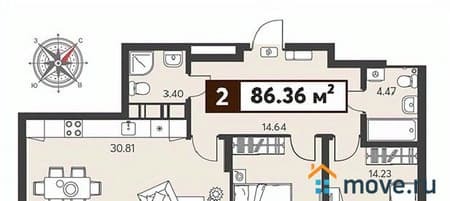 Купить двухкомнатную квартиру, 86.36 м², этаж 8 из 18. Фото 1