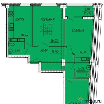 Купить трехкомнатную квартиру, 71.18 м², этаж 3 из 18. Фото 1