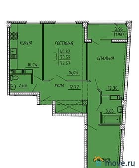 Купить трехкомнатную квартиру, 71.3 м², этаж 8 из 18. Фото 1