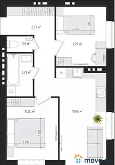 Продаем двухкомнатную квартиру, 52.5 м², этаж 1 из 4. Фото 1