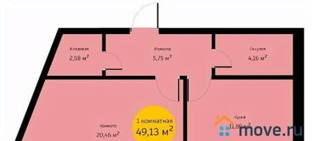 Объявление о продаже однокомнатной квартиры, 49.13 м², этаж 4 из 5. Фото 2