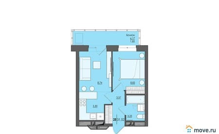 Продаем двухкомнатную квартиру, 31.52 м², этаж 11 из 20. Фото 1