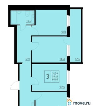 Продажа трехкомнатной квартиры, 60.89 м², этаж 4 из 10. Фото 1