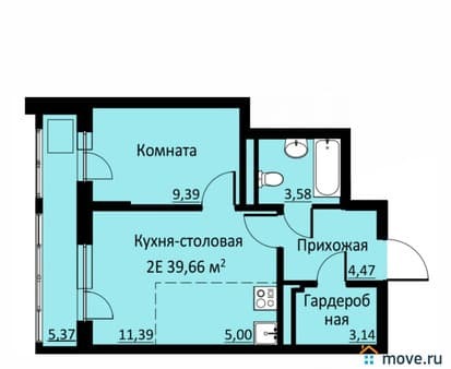 Продажа двухкомнатной квартиры, 43.48 м², этаж 16 из 16. Фото 1