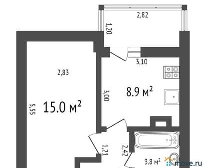 Снять однокомнатную квартиру, 33.4 м², этаж 3 из 12. Фото 1