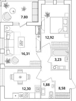 Объявление о продаже двухкомнатной квартиры, 59.1 м², этаж 9 из 18. Фото 2
