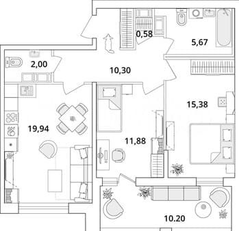 Объявление о продаже двухкомнатной квартиры, 70.9 м², этаж 18 из 18. Фото 7