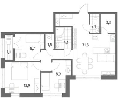 Продать трехкомнатную квартиру, 74.2 м², этаж 2 из 9. Фото 2