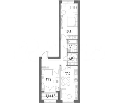 Продается двухкомнатная квартира, 66.4 м², этаж 7 из 13. Фото 3
