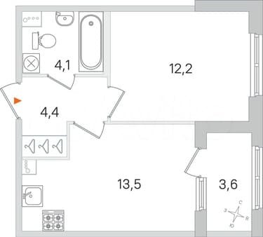 Купить однокомнатную квартиру, 36 м², этаж 1 из 4. Фото 1