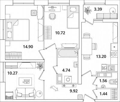 Объявление о продаже трехкомнатной квартиры, 68.5 м², этаж 15 из 22. Фото 1