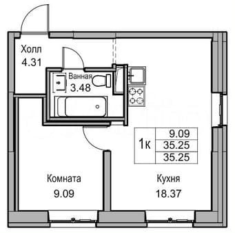 Купить однокомнатную квартиру, 35.1 м², этаж 2 из 24. Фото 4