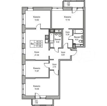 Купить четырехкомнатную квартиру, 108.5 м², этаж 11 из 23. Фото 3