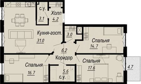 Продам трехкомнатную квартиру, 106.3 м², этаж 6 из 8. Фото 1