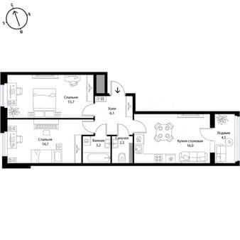 Продажа трехкомнатной квартиры, 60.2 м², этаж 2 из 3. Фото 1