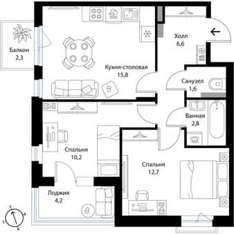 Продажа трехкомнатной квартиры, 52.5 м², этаж 2 из 3. Фото 1