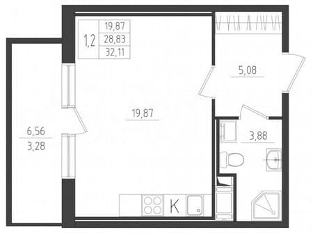 Продам однокомнатную квартиру, 32.1 м², этаж 7 из 8. Фото 1