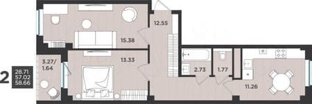 Продам двухкомнатную квартиру, 58.7 м², этаж 4 из 4. Фото 1