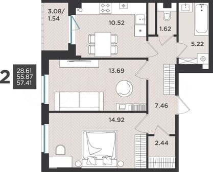 Объявление о продаже двухкомнатной квартиры, 57.4 м², этаж 1 из 4. Фото 1