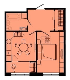 Купить однокомнатную квартиру, 39.6 м², этаж 3 из 8. Фото 1