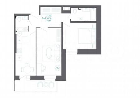 Продаем двухкомнатную квартиру, 62.5 м², этаж 5 из 19. Фото 3