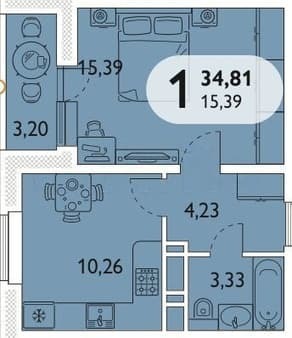 Продать однокомнатную квартиру, 34.8 м², этаж 3 из 16. Фото 2