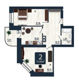 Продаем двухкомнатную квартиру, 72 м², этаж 5 из 9. Фото 1