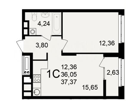Продать однокомнатную квартиру, 37.4 м², этаж 24 из 25. Фото 2