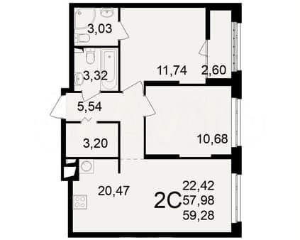Продам двухкомнатную квартиру, 59.3 м², этаж 12 из 25. Фото 3