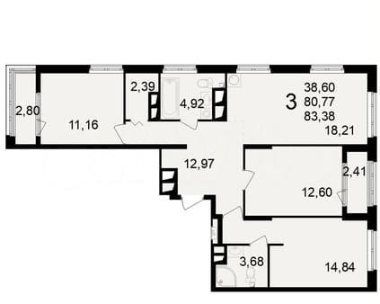 Объявление о продаже трехкомнатной квартиры, 83.4 м², этаж 23 из 23. Фото 2