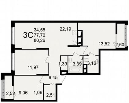 Продать трехкомнатную квартиру, 80.3 м², этаж 14 из 22. Фото 1