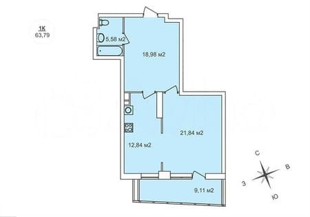 Продажа однокомнатной квартиры, 63.8 м², этаж 23 из 25. Фото 7