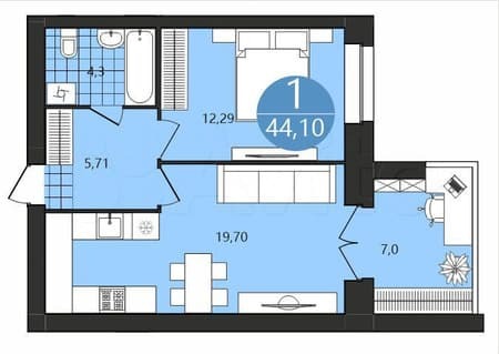 Продаю однокомнатную квартиру, 44.1 м², этаж 2 из 4. Фото 1