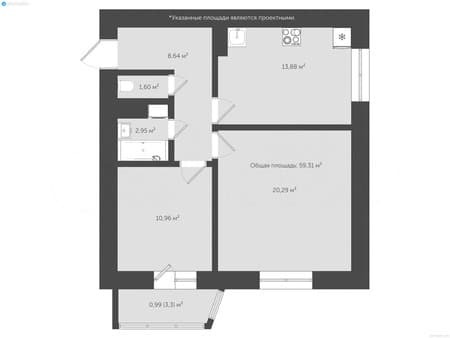 Продажа двухкомнатной квартиры, 61.9 м², этаж 8 из 18. Фото 3