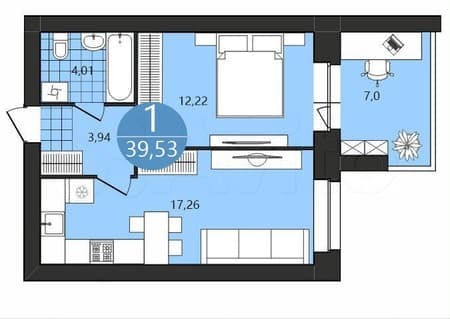 Продаем однокомнатную квартиру, 39.5 м², этаж 4 из 4. Фото 1